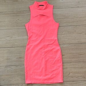 NWOT bebe Neon Hot Pink Mock Neck Cut Out Mini Dress XS